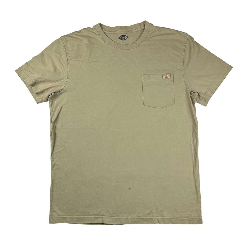 Dickies Mens Short Sleeve Pocket T-Shirt Tan Khaki Cotton Size L Workwear Tee